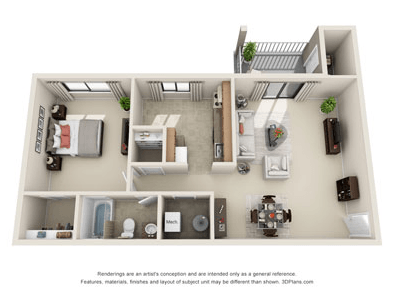 Floor plan for 1 bed, 1 bath, 800 sqft